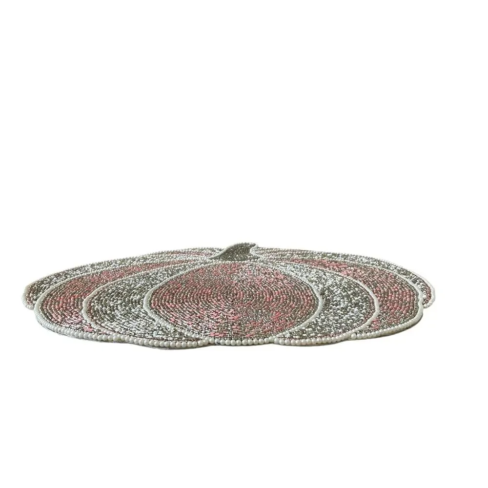 Tahari PINK PUMPKIN Beaded Placemat Charger 15in Gold Silver Holiday Glam NEW